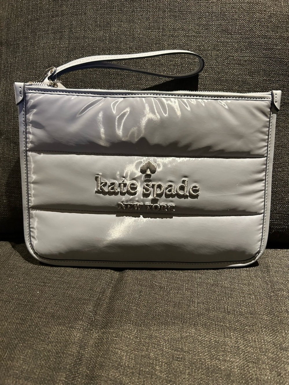 Kate Spade Ella Puffer Wristlet Brushed Steel Nylon